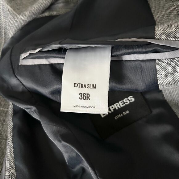 Express Men's Extra Slim Fit Blazer in Gray Check Plaid Size 36R - Picture 5 of 7